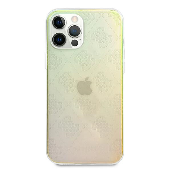 Guess GUHCP12L3D4GIRBL iPhone 12 Pro Max 6,7 colių opalinis / vaivorykštinis kietasis dėklas, 4G 3D raštų kolekcija