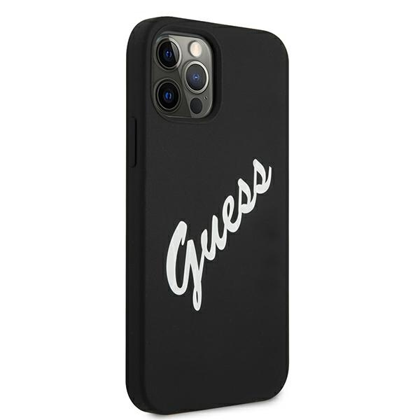 Apple iPhone 12 Pro Max Guess dėklas silikoninis Vintage (GUHCP12LLSVSBW) juodos spalvos