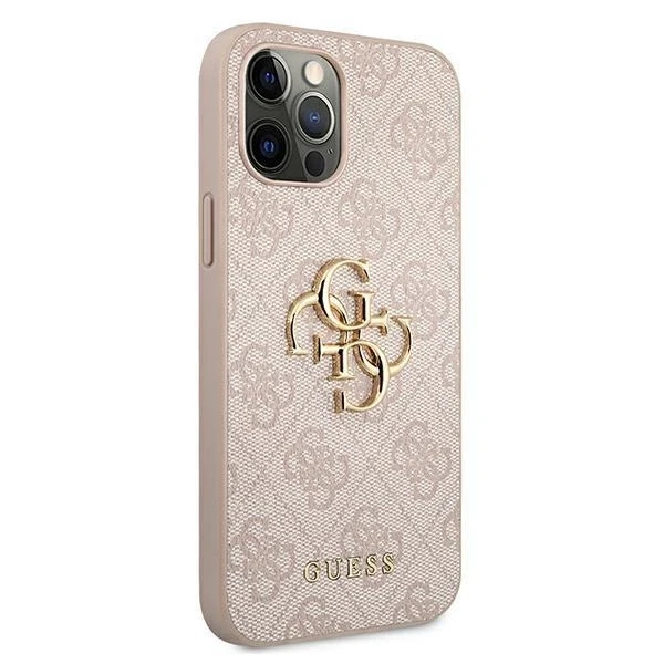 Guess PU 4G Metal Logo dėklas skirtas Apple iPhone 12/12 Pro rožinės spalvos