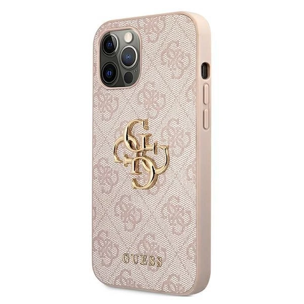 Guess PU 4G Metal Logo dėklas skirtas Apple iPhone 12/12 Pro rožinės spalvos