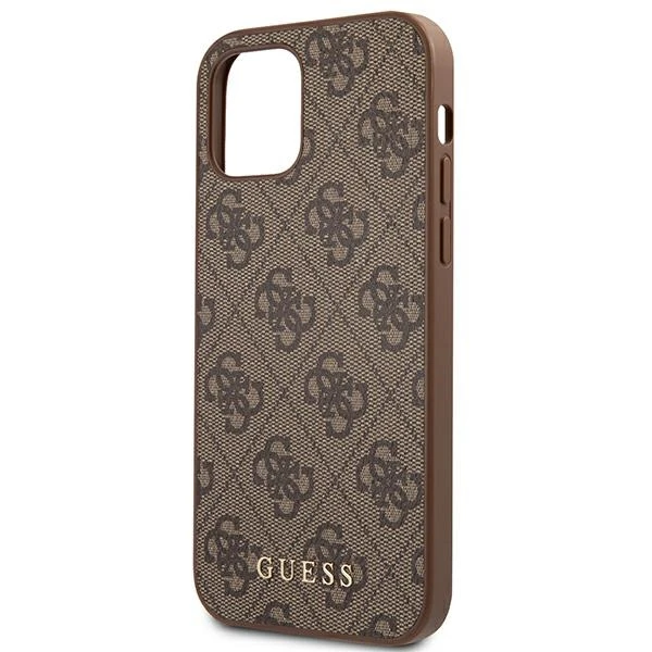 Apple iPhone 12 / 12 Pro Guess Dėklas 4G Metal Gold Logo (GUHCP12MG4GFBR) rudos spalvos