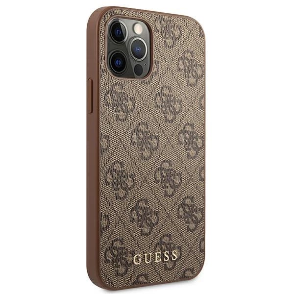Apple iPhone 12 / 12 Pro Guess Dėklas 4G Metal Gold Logo (GUHCP12MG4GFBR) rudos spalvos
