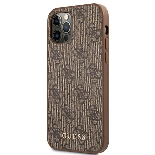 Apple iPhone 12 / 12 Pro Guess Dėklas 4G Metal Gold Logo (GUHCP12MG4GFBR) rudos spalvos