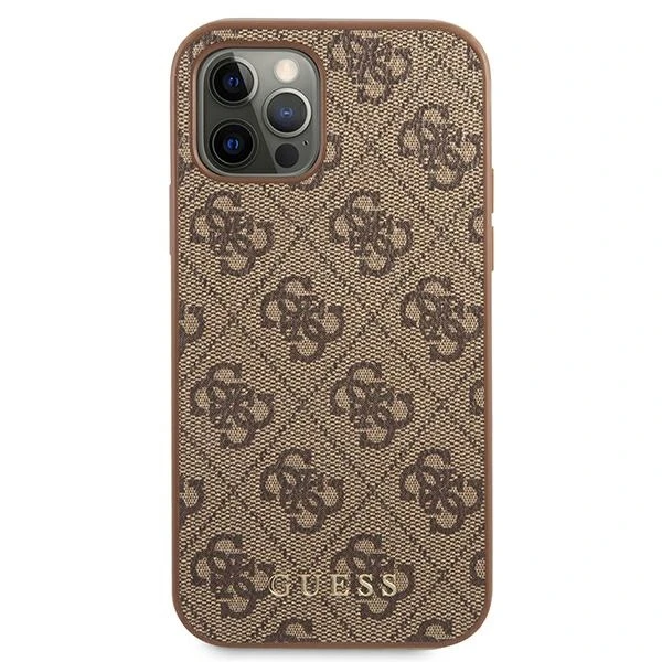 Apple iPhone 12 / 12 Pro Guess Dėklas 4G Metal Gold Logo (GUHCP12MG4GFBR) rudos spalvos