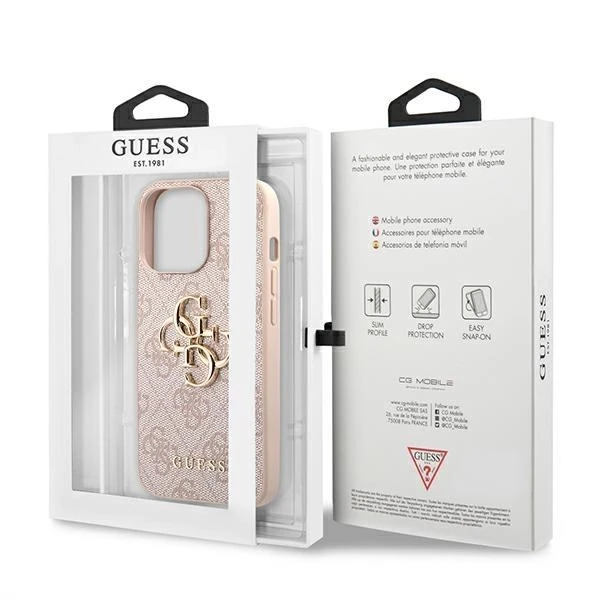 Apple iPhone 13 Pro Max 6,7″ Guess dėklas 4G Big Metal Logo GUHCP13X4GMGPI rožinės spalvos