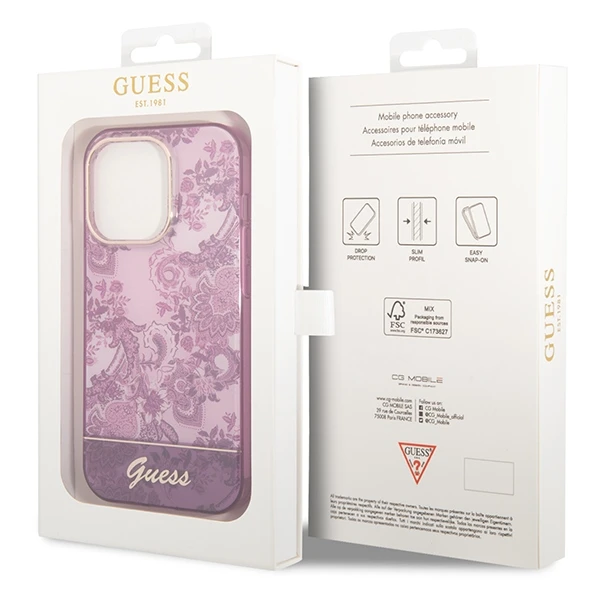GUESS GUHCP14LHGPLHF IPHONE 14 PRO 6.1" FUKSIJOS SPALVOS KIETAS DĖKLAS SU PORCELANO KOLEKCIJA