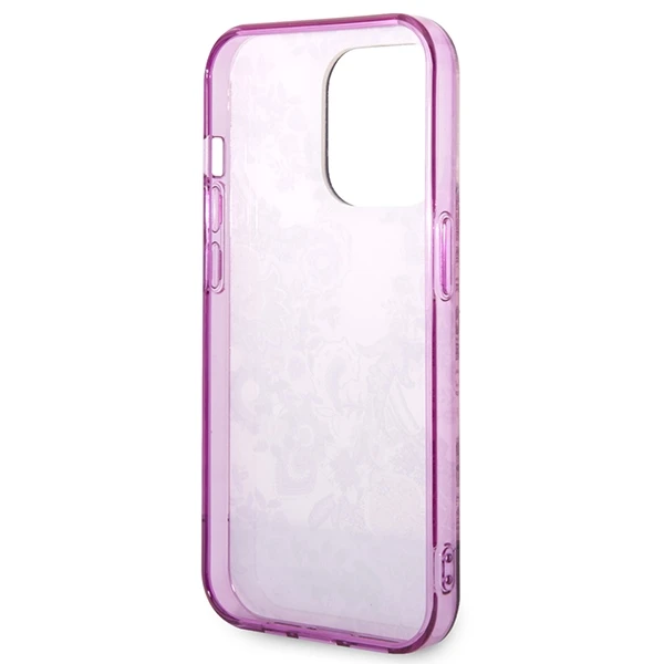GUESS GUHCP14LHGPLHF IPHONE 14 PRO 6.1" FUKSIJOS SPALVOS KIETAS DĖKLAS SU PORCELANO KOLEKCIJA