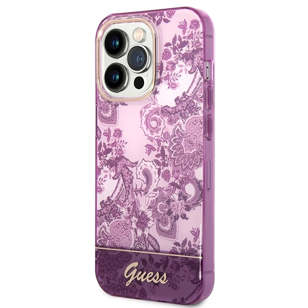 GUESS GUHCP14LHGPLHF IPHONE 14 PRO 6.1" FUKSIJOS SPALVOS KIETAS DĖKLAS SU PORCELANO KOLEKCIJA