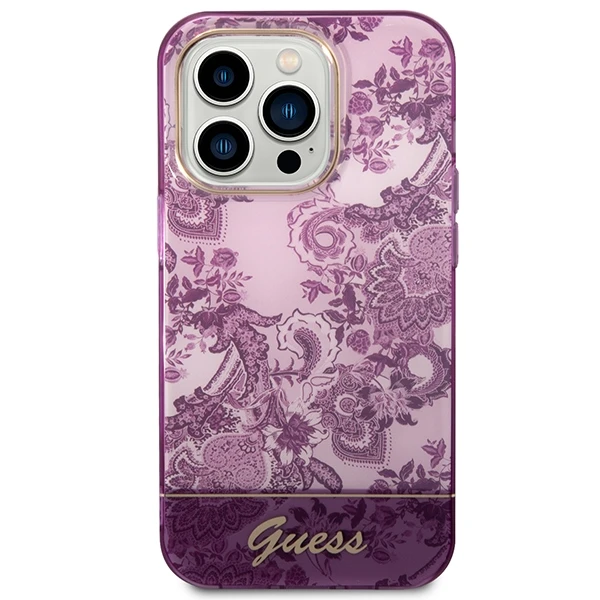 GUESS GUHCP14LHGPLHF IPHONE 14 PRO 6.1" FUKSIJOS SPALVOS KIETAS DĖKLAS SU PORCELANO KOLEKCIJA