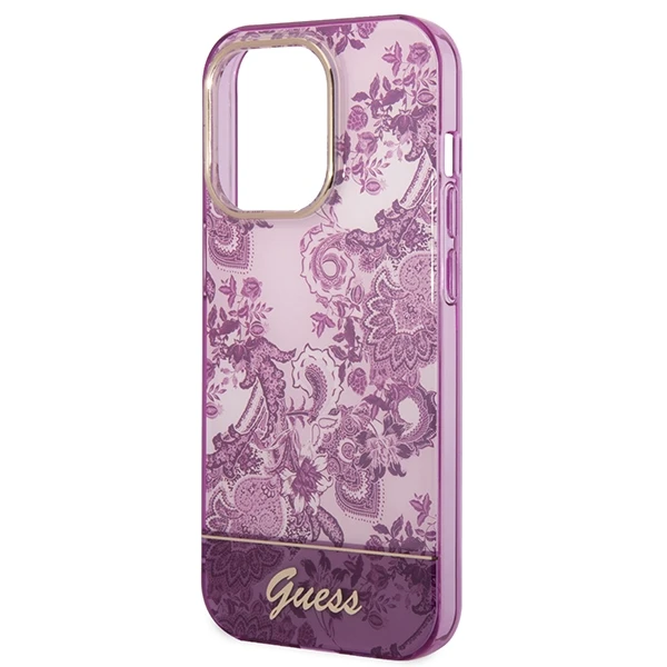 GUESS GUHCP14LHGPLHF IPHONE 14 PRO 6.1" FUKSIJOS SPALVOS KIETAS DĖKLAS SU PORCELANO KOLEKCIJA