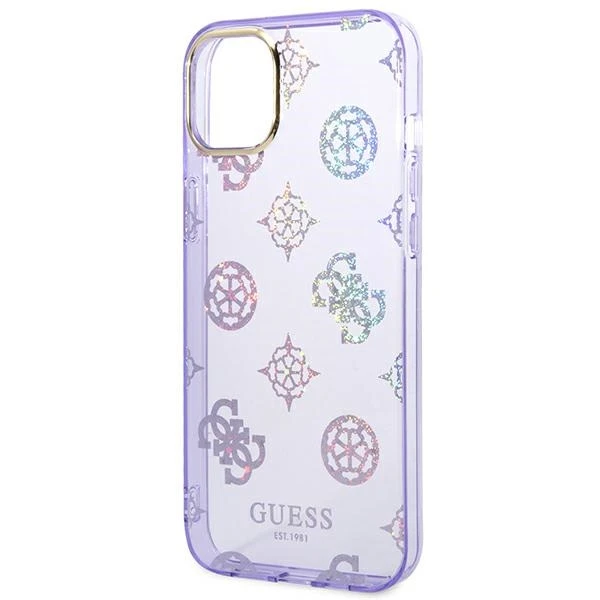 „Guess“ GUHCP14MHTPPTL iPhone 14 Plus/15 Plus 6.7" kietas alyvinis dėklas su bijūnų blizgučiais