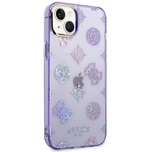 „Guess“ GUHCP14MHTPPTL iPhone 14 Plus/15 Plus 6.7" kietas alyvinis dėklas su bijūnų blizgučiais