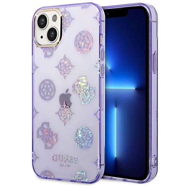 „Guess“ GUHCP14MHTPPTL iPhone 14 Plus/15 Plus 6.7" kietas alyvinis dėklas su bijūnų blizgučiais