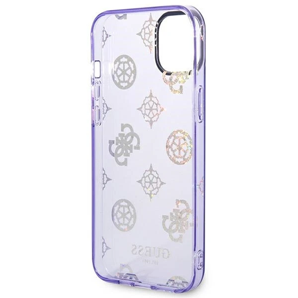 „Guess“ GUHCP14MHTPPTL iPhone 14 Plus/15 Plus 6.7" kietas alyvinis dėklas su bijūnų blizgučiais
