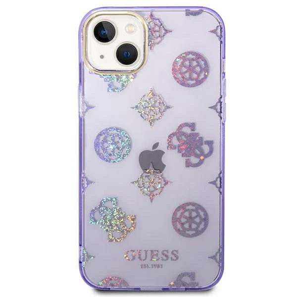 „Guess“ GUHCP14MHTPPTL iPhone 14 Plus/15 Plus 6.7" kietas alyvinis dėklas su bijūnų blizgučiais