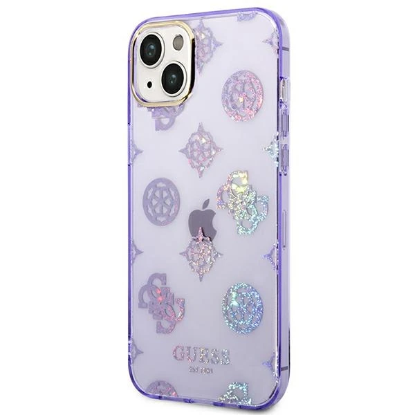 „Guess“ GUHCP14MHTPPTL iPhone 14 Plus/15 Plus 6.7" kietas alyvinis dėklas su bijūnų blizgučiais