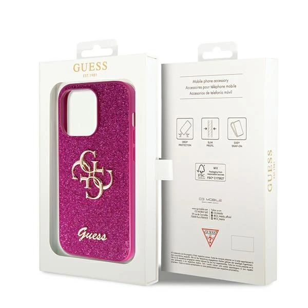 Dėklas GUESS GUHCP15LHG4SGU IPHONE 15 PRO 6.1 "PURPLE/PURPLE HARDCASE GLITTER SCRIPT BIG 4G