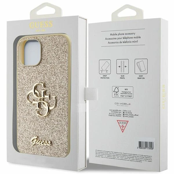 Dėklas GUESS GUHCP15MHG4SGD IPHONE 15 PLUS / 14 PLUS 6.7 "GOLD / GOLD HARDCASE GLITTER SCRIPT BIG 4G