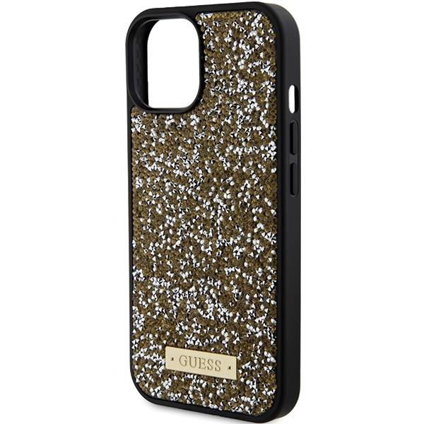 Apple iPhone 15 Guess dėklas Rhinestone Metal Logo (GUHCP15SPFGSBSD) geltonos spalvos