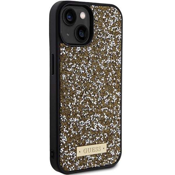 Apple iPhone 15 Guess dėklas Rhinestone Metal Logo (GUHCP15SPFGSBSD) geltonos spalvos