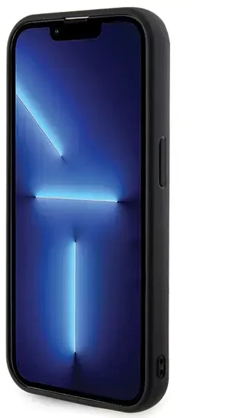 Guess GUHCP15XPSQSQSK dygsniuotas metalo logotipo telefonų dėklas iPhone 15 Pro Max juodas