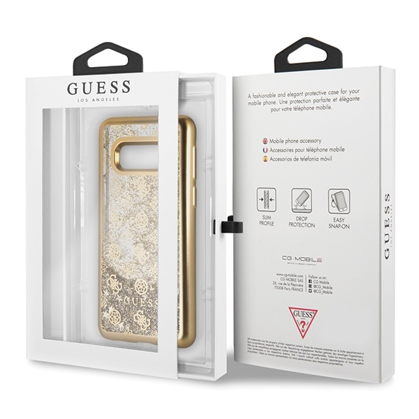 Dėklas Guess GUHCS10LPEOLGGO S10e G970 auksinė/auksinis hard case 4G Peony Liquid Glitter