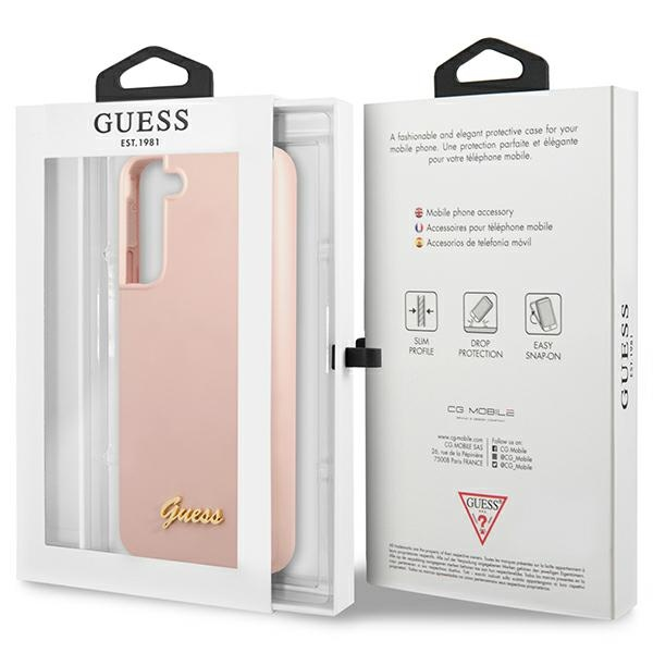 Guess Silicone Script Metal Logo - dėklas skirtas Samsung Galaxy S23+ Rožinė