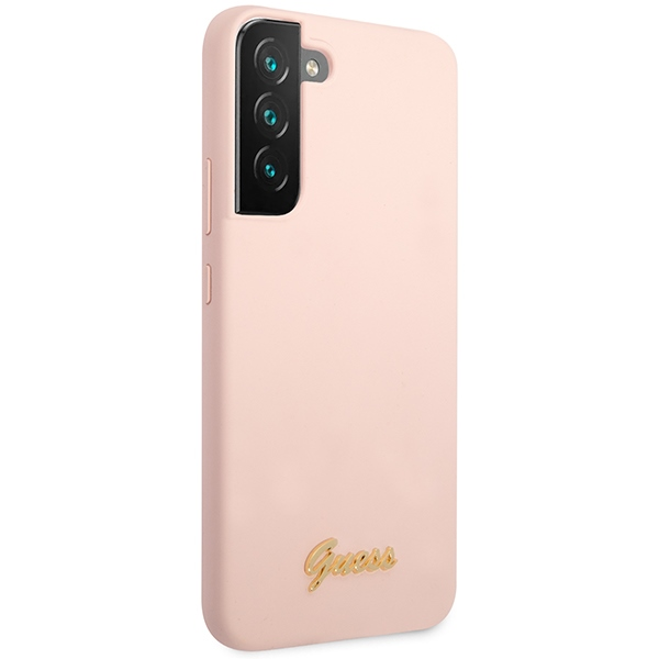 Guess Silicone Script Metal Logo - dėklas skirtas Samsung Galaxy S23+ Rožinė