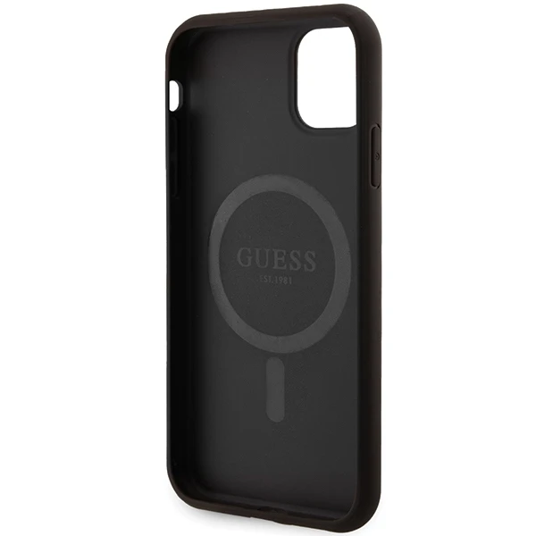 Dėklas GUESS GUHMN61G4GFRK IPHONE 11 6.1 " / XR Juodas / Juodas HARDCASE 4G COLLECTION LEATHER METAL LOGO MAGSAFE