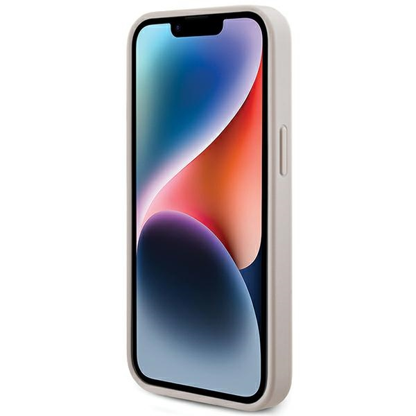 Apple iPhone 13 Pro Max Guess dėklas 4G Collection odinis Metal Logo MagSafe (GUHMP13XG4GFRP) rožinės spalvos