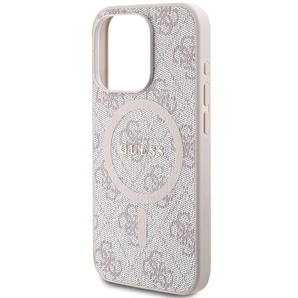 Apple iPhone 13 Pro Max Guess dėklas 4G Collection odinis Metal Logo MagSafe (GUHMP13XG4GFRP) rožinės spalvos