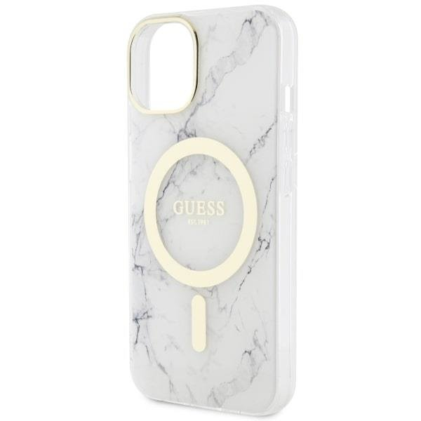 Apple iPhone 14 Guess dėklas Marble MagSafe (GUHMP14SPCUMAH) baltos spalvos