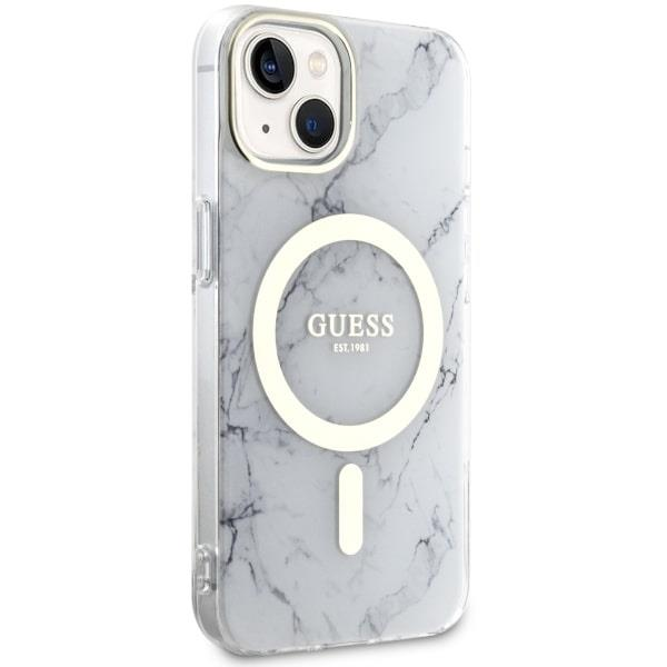 Apple iPhone 14 Guess dėklas Marble MagSafe (GUHMP14SPCUMAH) baltos spalvos