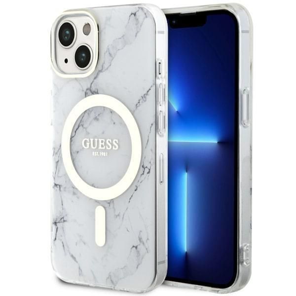 Apple iPhone 14 Guess dėklas Marble MagSafe (GUHMP14SPCUMAH) baltos spalvos