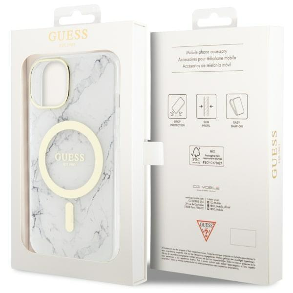 Apple iPhone 14 Guess dėklas Marble MagSafe (GUHMP14SPCUMAH) baltos spalvos