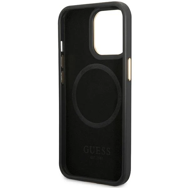„Guess Peony Logo Plate MagSafe“ dėklas, skirtas iPhone 14 Pro Max 6.7" - Juodas