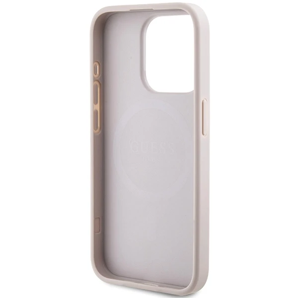 Guess GUHMP15XG4GFRP Apple iPhone 15 Pro Max 6.7" rožinės spalvos harddėklas 4G Collection Leather Metal Logo Mag
