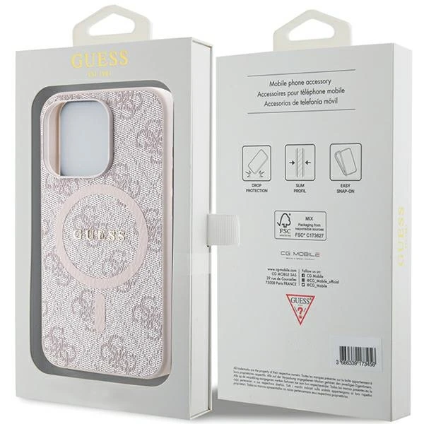 Guess GUHMP15XG4GFRP Apple iPhone 15 Pro Max 6.7" rožinės spalvos harddėklas 4G Collection Leather Metal Logo Mag