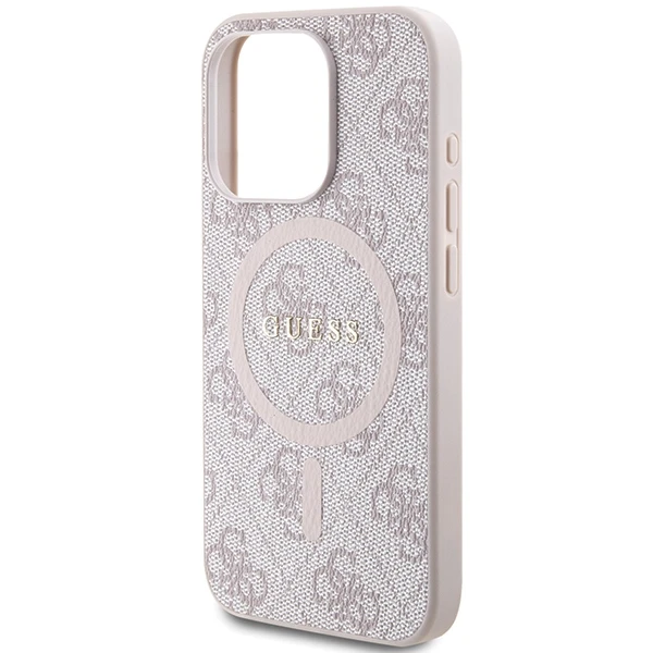 Guess GUHMP15XG4GFRP Apple iPhone 15 Pro Max 6.7" rožinės spalvos harddėklas 4G Collection Leather Metal Logo Mag
