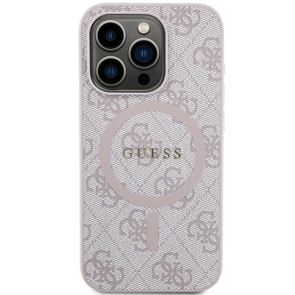 Guess GUHMP15XG4GFRP Apple iPhone 15 Pro Max 6.7" rožinės spalvos harddėklas 4G Collection Leather Metal Logo Mag