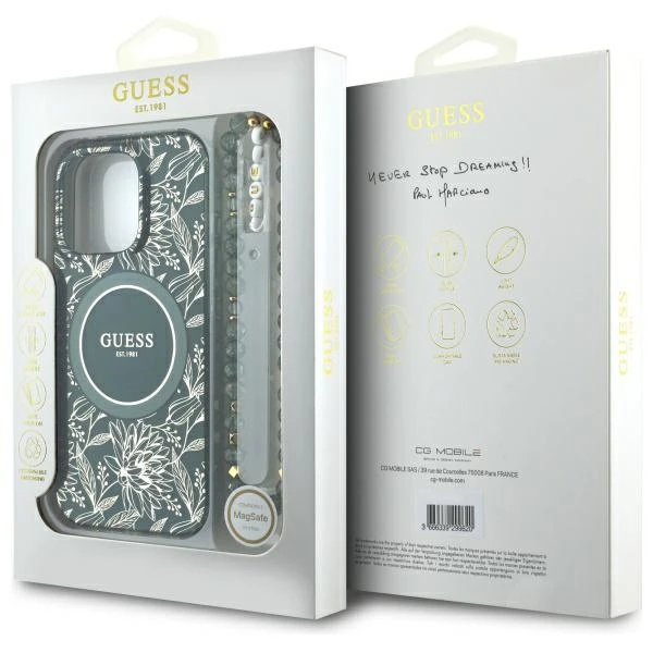 Guess GUHMP16XHCPOFPA Apple iPhone 16 Pro Max 6.9″ žalias kietas dėklas IML Flowers Allover Electro Wit