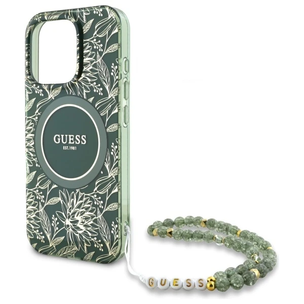 Guess GUHMP16XHCPOFPA Apple iPhone 16 Pro Max 6.9″ žalias kietas dėklas IML Flowers Allover Electro Wit
