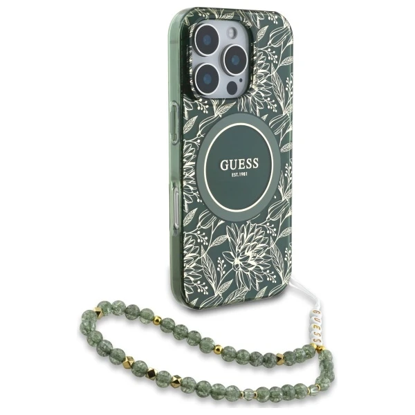 Guess GUHMP16XHCPOFPA Apple iPhone 16 Pro Max 6.9″ žalias kietas dėklas IML Flowers Allover Electro Wit