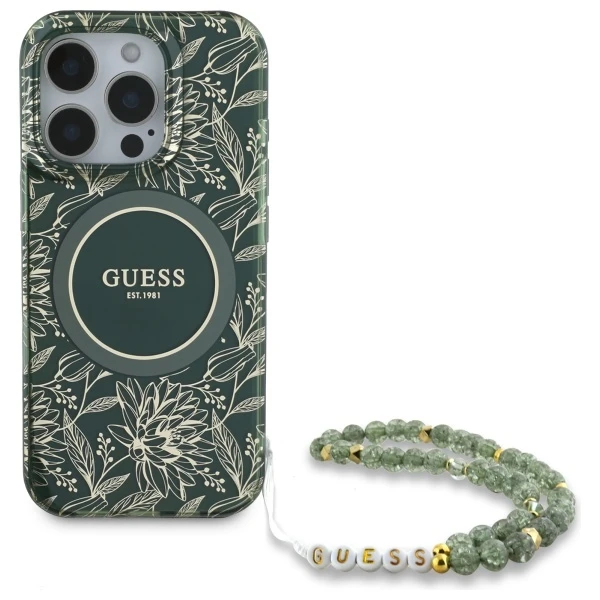 Guess GUHMP16XHCPOFPA Apple iPhone 16 Pro Max 6.9″ žalias kietas dėklas IML Flowers Allover Electro Wit