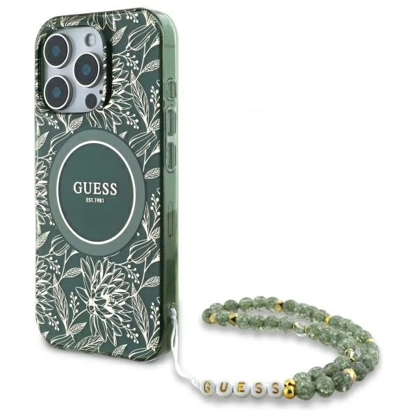 Guess GUHMP16XHCPOFPA Apple iPhone 16 Pro Max 6.9″ žalias kietas dėklas IML Flowers Allover Electro Wit