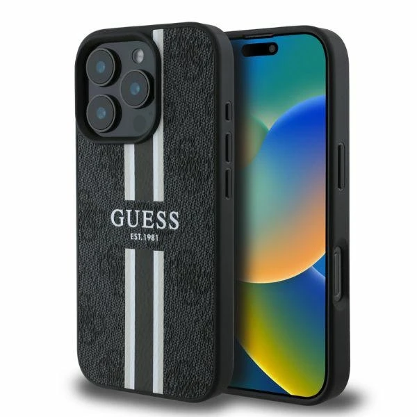 Guess 4G Printed Stripes MagSafe Apple iPhone 16 Pro Max - dėklas telefonui juodos spalvos