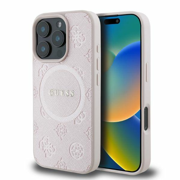 Guess Saffiano Peony Classic Logo MagSafe - dėklas skirtas Apple iPhone 16 Pro Max pink