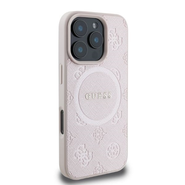 Guess Saffiano Peony Classic Logo MagSafe - dėklas skirtas Apple iPhone 16 Pro Max pink