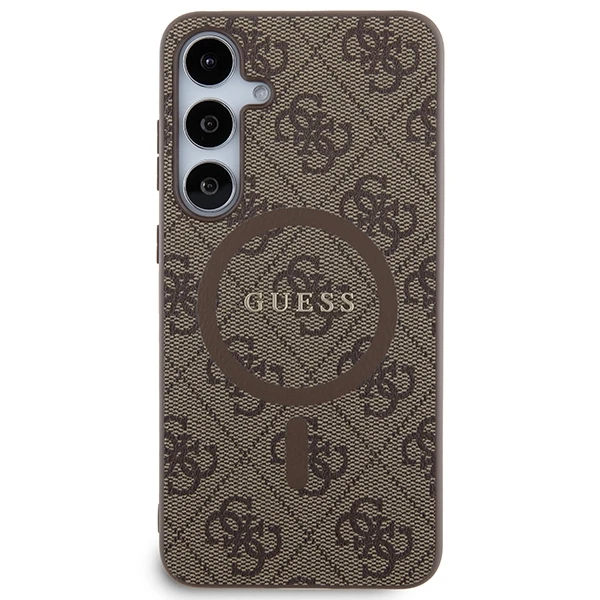 Samsung Galaxy S24 Plus Guess dėklas 4G Collection odinis Metal Logo MagSafe (GUHMS24MG4GFRW) rudos spalvos