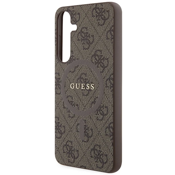 Samsung Galaxy S24 Plus Guess dėklas 4G Collection odinis Metal Logo MagSafe (GUHMS24MG4GFRW) rudos spalvos